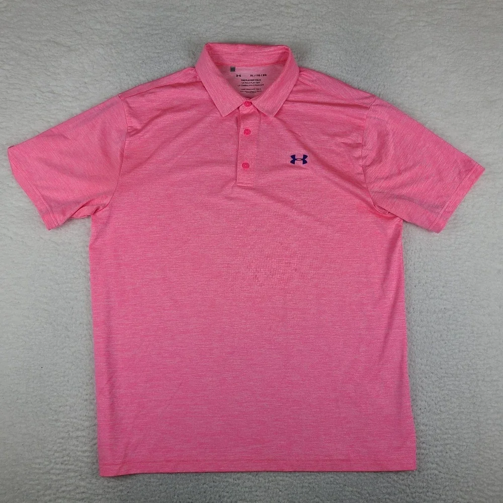 Under Armour The Playoff Polo Shirt Mens XL Pink Performance Loose Short Sleeve